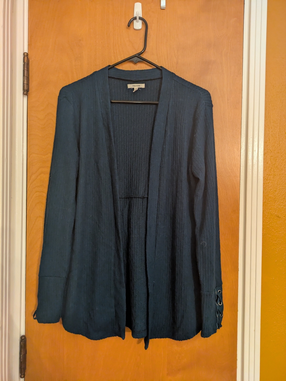 Open-Front Dark Teal Ribbed Women’s Cardigan Sweater
